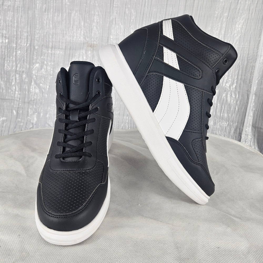 CALTO Mens 8 Invisible Height Increasing Black White High Top Elevator Sneakers